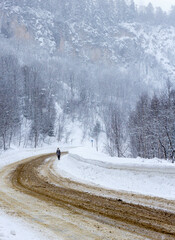 mountains, a snow-covered road, nature in a snowy white captivity, a silent kingdom, communication with nature.