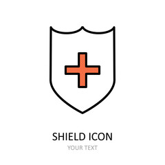 Vector illustration. Shield icon. Outline drawing.
