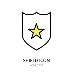 Vector illustration. Shield icon. Outline drawing.