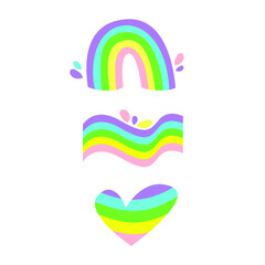 Rainbow icons. Bright rainbow pattern.