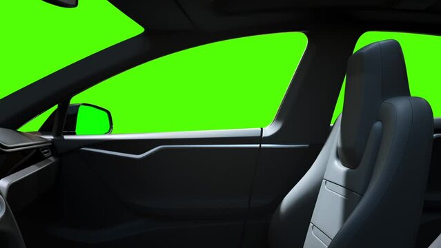 Car Auto Interior Green Screen, 3D Rendering Animation