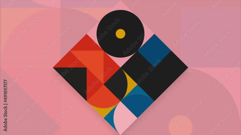 Poster square with moving geometric shapes. motion. stylish animation with geometric patterns in square. re