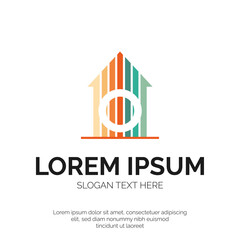 O Letter and Colorful Home Logo Design Premium Vector