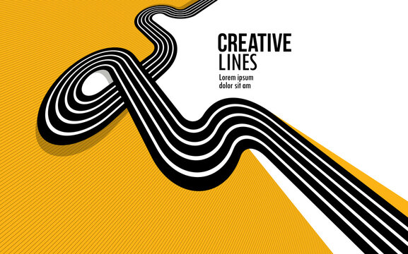 Creative lines vector abstract background, 3D perspective linear graphic design composition, stripes in dimensional rotation poster or banner.