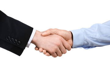 Business partners shaking hands on white background