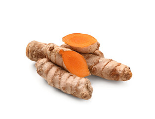 Turmeric roots isolated on white