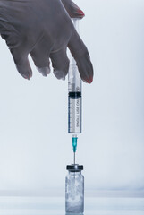 Medicine, Injection, vaccine and disposable syringe, drug concept. Sterile vial medical syringe...
