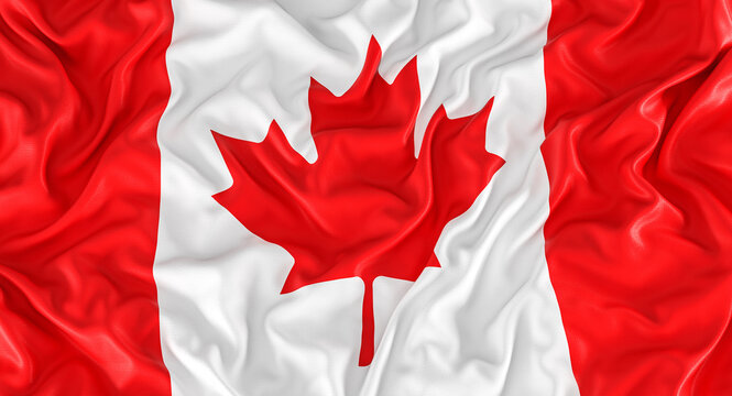 Canadian flag with folds and wrinkles.
