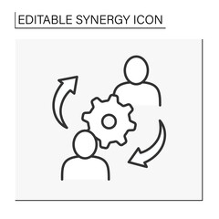 Human synergy line icon. Circular arrows between people. Collaboration. United interaction and teamwork. Synergy concept. Isolated vector illustrations. Editable stroke