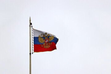 Russian flag over the residence of the president of Russia in Moscow. Presidential standard on sky...