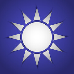 Emblem of Taiwan. 10th of October. White sun on blue background. Vector illustration. Blazon, coat of arms. National symbol. Graphic design template. EPS10.