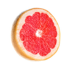 Slice of juicy grapefruit on white background