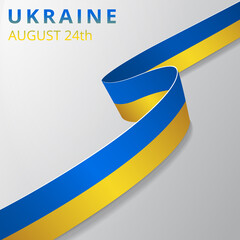 Flag of Ukraine. 24th of August. Vector illustration. Wavy ribbon on gray background. Independence day. National symbol. EPS10.