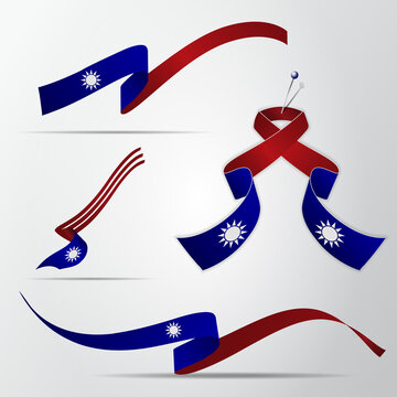 Flag of Taiwan. 10th of October. Vector illustration. Wavy ribbon on gray background. Independence day. National symbol. EPS10.