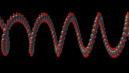 Array of spheres forming a micro tube. Nano array cylindrical formation. Stacked balls. Microtubule, microfilament. Lattice network molecular layer 3d render illustration