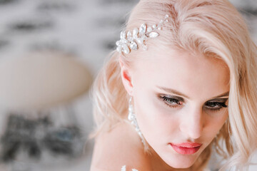 Close-up portrait of a beautiful bride blond woman.