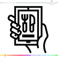 Line icon for mobile delivery app illustrations with editable strokes. This vector graphic has customizable stroke width.