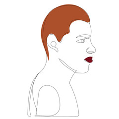 portrait man drawing in one continuous line, isolated vector