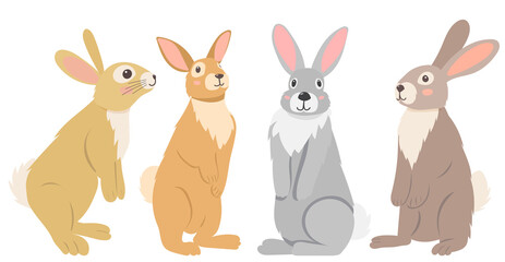 hares, rabbits set flat design, isolated