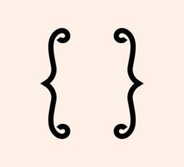 Curly braces punctuation mark black icon. Vintage parenthesis brackets symbol for typing or typography. Ornament and vector eps isolated design element concept for messages and quotes