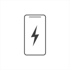 Mobile Phone with Charging Sign. Gadget isolated on white background.