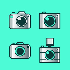 Camera icon flat design vector. Colorful logo with soft background.
