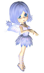 3d Illustration of a cute little fairy girl dressed in blue with blue hair