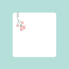 Vector Sticky Note with Floral Paper Clip on Light Blue Background