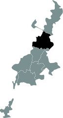 Black flat blank highlighted location map of the POKROVSKYI RAION inside gray administrative map of Kryvyi Rih, Ukraine