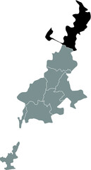 Black flat blank highlighted location map of the TERNY RAION inside gray administrative map of Kryvyi Rih, Ukraine