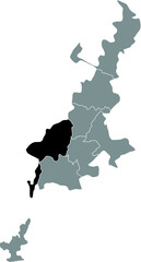 Black flat blank highlighted location map of the CENTRAL CITY RAION inside gray administrative map of Kryvyi Rih, Ukraine