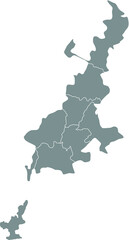 Gray flat blank vector administrative map of KRYVYI RIH, UKRAINE with black border lines of its districts