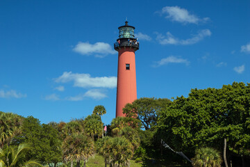 Fototapeta na wymiar Red Colored Lighthouse near Jupiter, Floriday