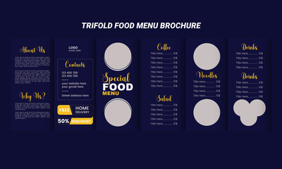 Trifold food menu template brochure