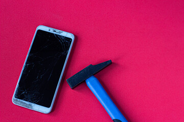 Broken glass texture with cracks. Abstract of smartphone broken screen due to shock.