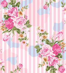 Obraz premium pink roses on stripes background