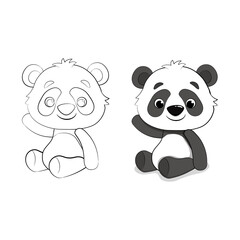 Cute cartoon Panda coloring page for kids. 