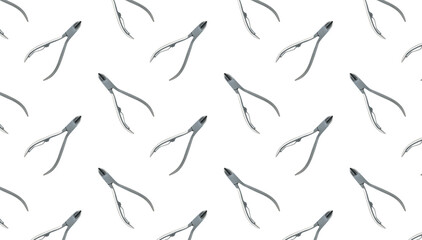 pattern with manicure tweezers on a white background