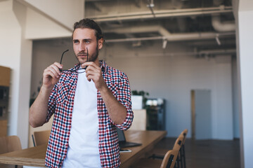 Millennial caucasian business man work in office