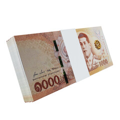 Fototapeta premium Thailand currency baht 1000: stack of baht thai banknote