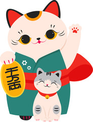 White Maneki-neko Cat with Raised Left Paw as Ceramic Japanese Figurine Bringing Good Luck