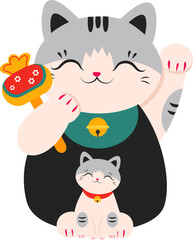 White Maneki-neko Cat with Raised Left Paw as Ceramic Japanese Figurine Bringing Good Luck
