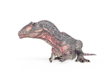 giganotosaurus is lying down and resting on white background © DM7