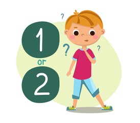 The child makes a choice. Children study, achievements science. Vector illustration isolated on a white background