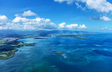 Aerial view of Grand Cul de Sac Marin, Baie Mahault, Basse-Terre, Guadeloupe, Lesser Antilles,...