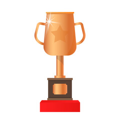 bronze cup, third place, vector flat icon with star on white background, winner icon - third place award