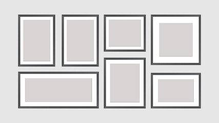 Collection of black frames, stylish black photo frame.