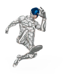 mega soldier is jumping fast