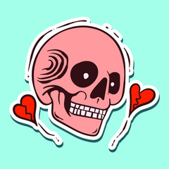 hand drawn red skull doodle illustration for stickers etc