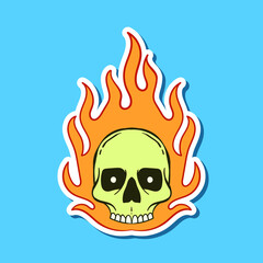 hand drawn colorful skull fire doodle illustration for stickers etc